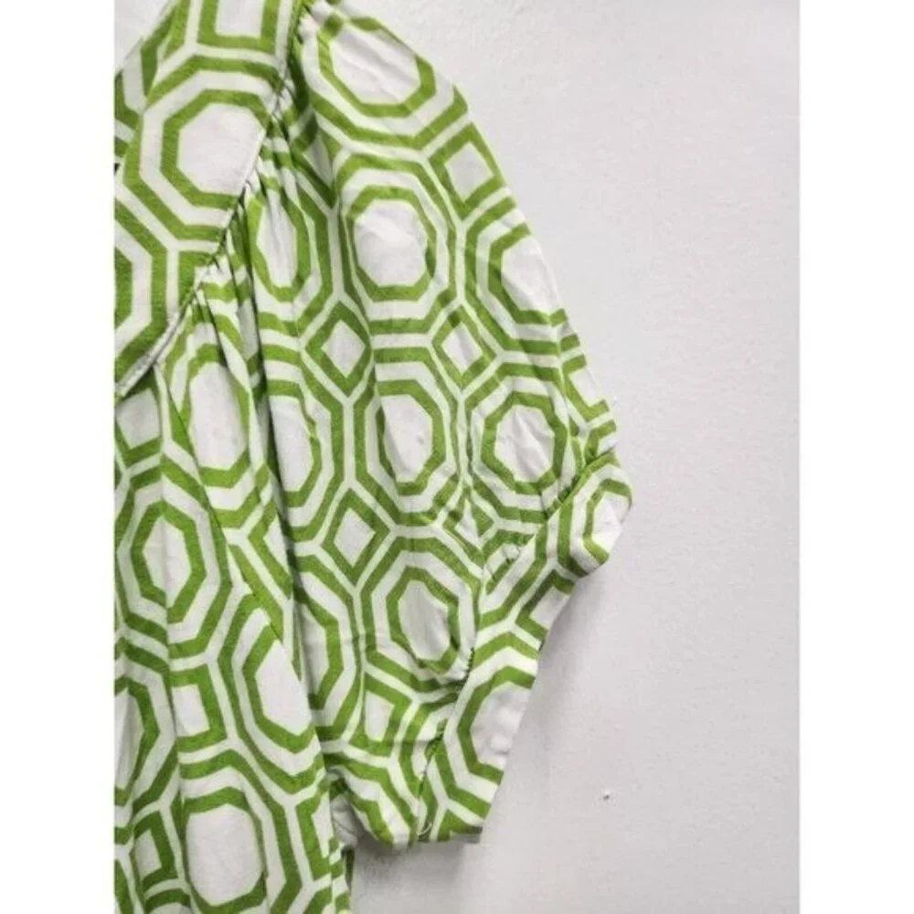 Michael Michael Kors Womens Top Medium Green‎ Printed Puff Sleeve Boat Neck BOHO
